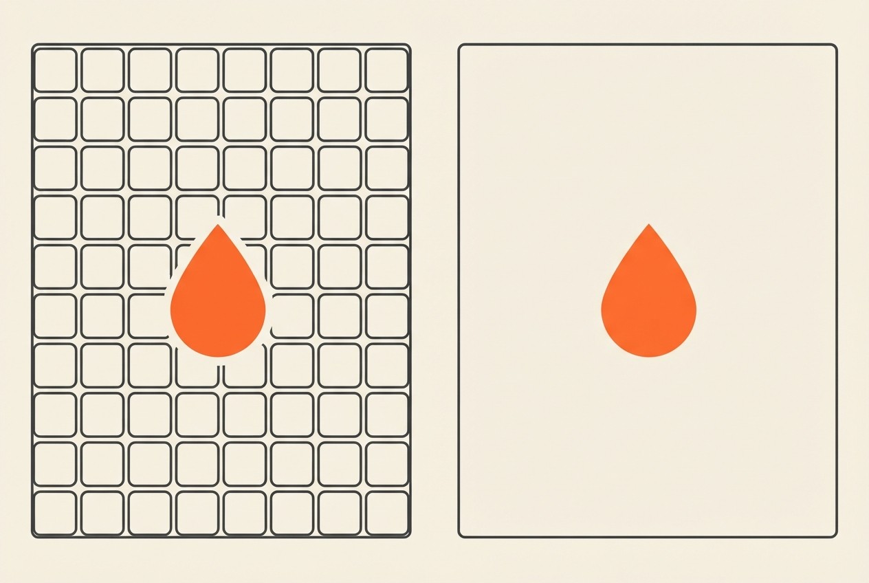 Tile grid panel compared with a continuous coating panel